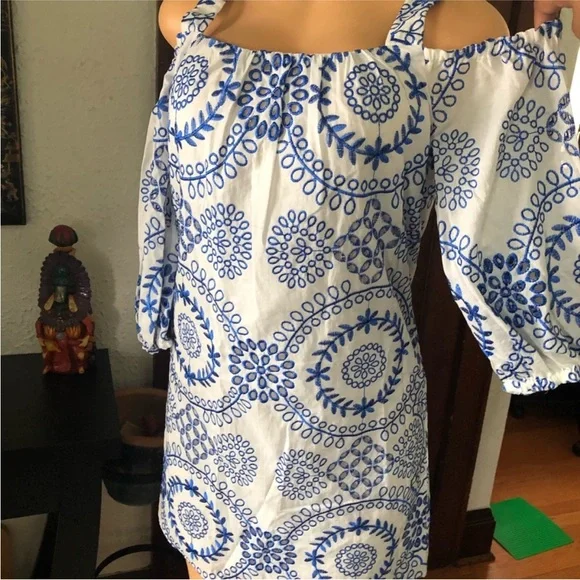 Trina Turk Embroidered Eyelet Off The Shoulder Tank Dress - Picture 2 of 14